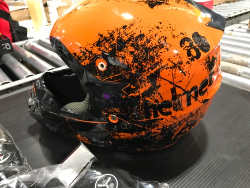 Photo 6 of [Size XL] Off-Road DOT Bike Motorcycle Helmet ATV Helmet Unisex DOT Approved [Orange]-(Gloves Goggles Face Shield) 4Pcs Set