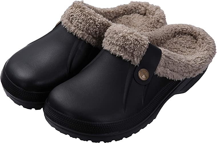 Photo 2 of [Size 37/38] Beslip Classic Fur Lined Clog Waterproof Winter House Slippers for Women [Black/Khaki]