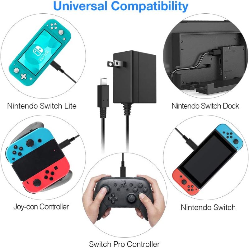 Photo 2 of Charger for Nintendo Switch 15V 2.6A PD Fast Charging Supports TV Dock AC Power Supply Adapter Compatible with Nintendo Switch & Switch Lite & Switch OLED Wall Charger with USB Type C Cable 5FT