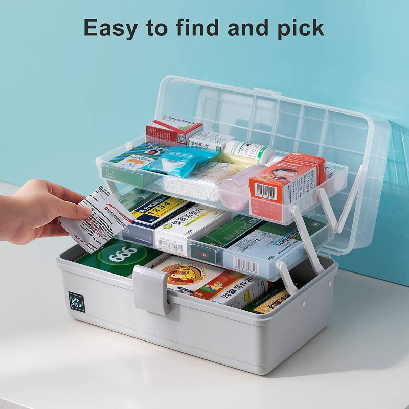 Photo 2 of Art Supply Storage, 3-Layers Plastic Sewing Craft Box with Handle