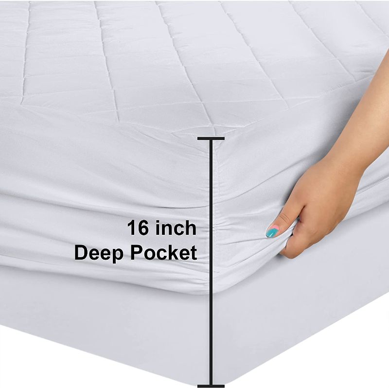 Photo 2 of [Size Queen] Utopia Bedding Quilted Fitted Mattress Pad Elastic Fitted [White]