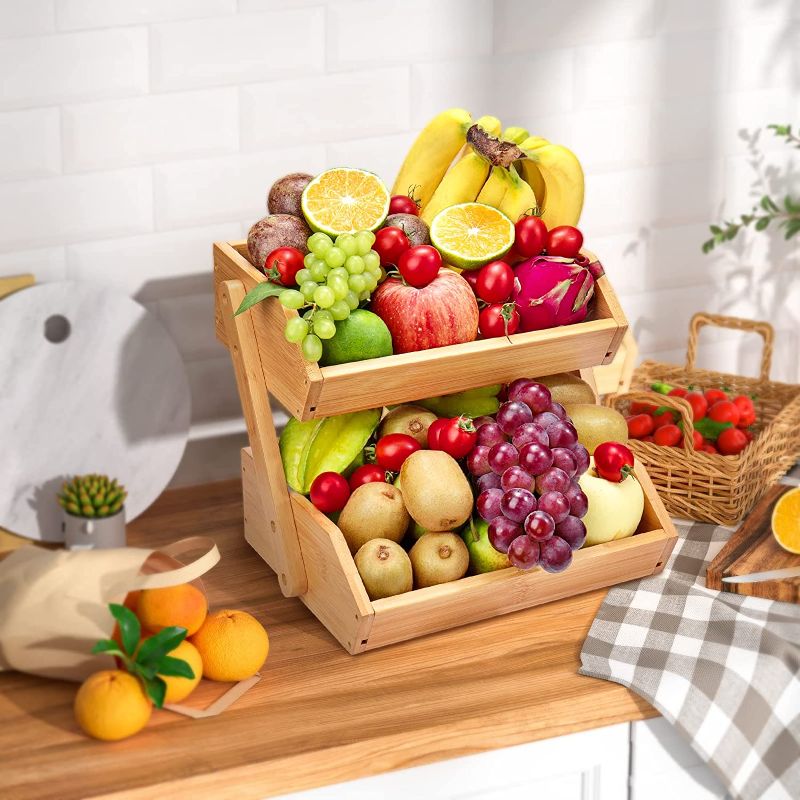 Photo 2 of Bamboo Fruit Basket, G.a HOMEFAVOR 2-Tier Fruit Bowl for Kitchen Counter