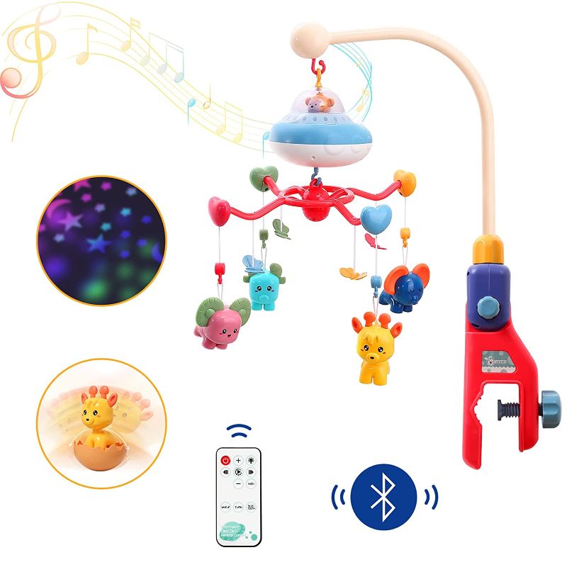 Photo 1 of HOLYFUN Baby Crib Toy with Music and Lights, Rechargeable Musical Box, Star Projector, Bluetooth