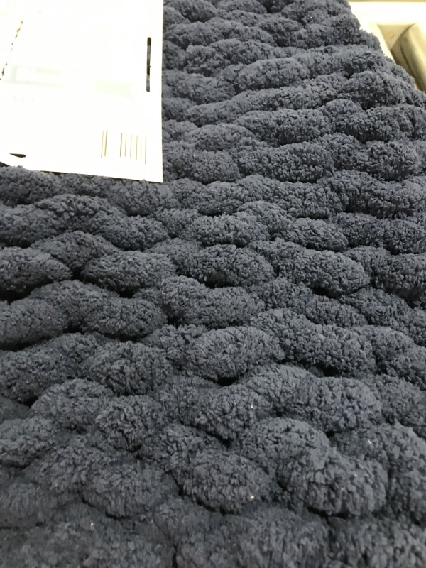 Photo 4 of Chunky Knit Blanket Throw - 50"x60" 3.7 lbs. - Soft Chenille Yarn Knitted Blanket - Machine Washable [Navy Blue]