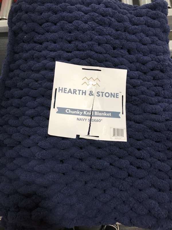 Photo 3 of Chunky Knit Blanket Throw - 50"x60" 3.7 lbs. - Soft Chenille Yarn Knitted Blanket - Machine Washable [Navy Blue]