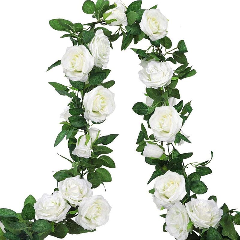 Photo 1 of 5ft White Rose Garland Artificial Floral Decor