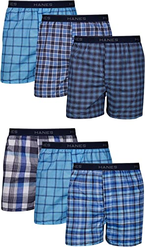 Photo 2 of [6 Pack] [Size L] Hanes Ultimate Men's Woven Boxers Pack, Moisture-Wicking Plaid, Cotton-Blend, Multipack