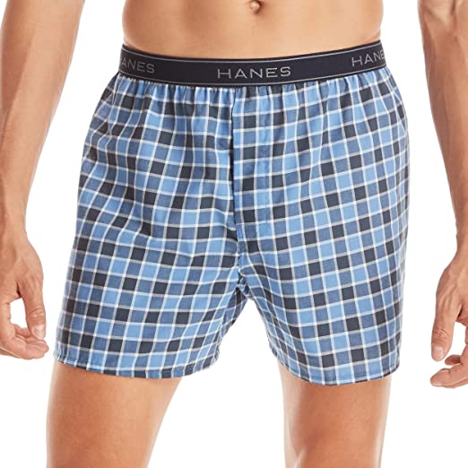 Photo 3 of [6 Pack] [Size L] Hanes Ultimate Men's Woven Boxers Pack, Moisture-Wicking Plaid, Cotton-Blend, Multipack