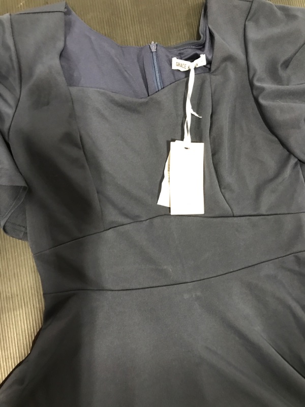 Photo 1 of [Size L] Grace Karin Ladies Short Ruffle Sleeve Cocktail Dress [Navy Blue]