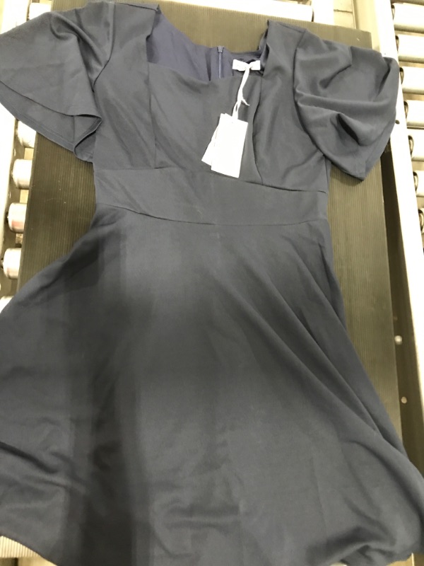 Photo 2 of [Size L] Grace Karin Ladies Short Ruffle Sleeve Cocktail Dress [Navy Blue]