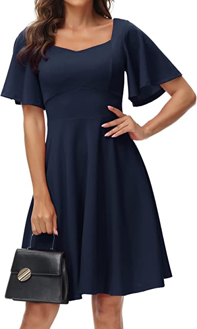 Photo 1 of [Size L] Grace Karin Ladies Short Ruffle Sleeve Cocktail Dress [Navy Blue]