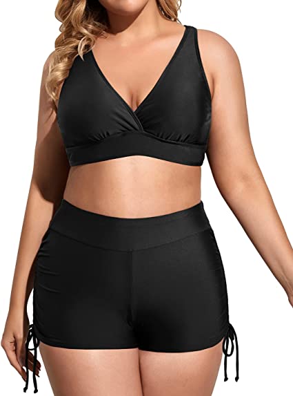 Photo 2 of [Size 14W] Holipick Women's- 3 Piece Plus Size Tankini Swimsuits with Tummy Control