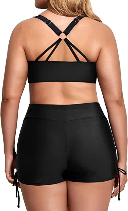 Photo 3 of [Size 14W] Holipick Women's- 3 Piece Plus Size Tankini Swimsuits with Tummy Control