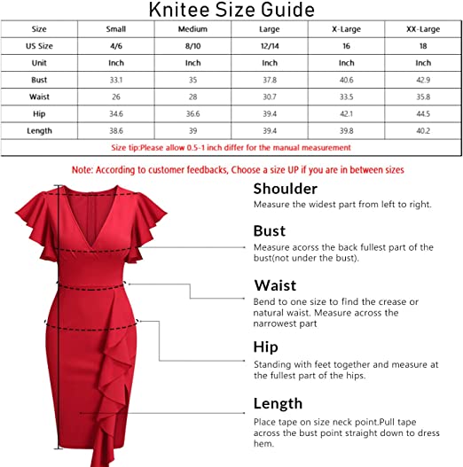 Photo 3 of [Size XL] Knitee Women's Deep-V Neck Ruffle Sleeves Cocktail Party Pencil Slit Formal Dress