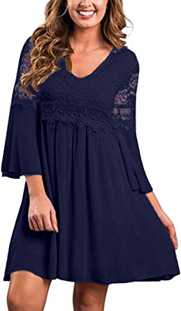 Photo 1 of [Size XXL] Zanzea Lace Leisure Style Summer Holiday Loose Mini Dress - Navy