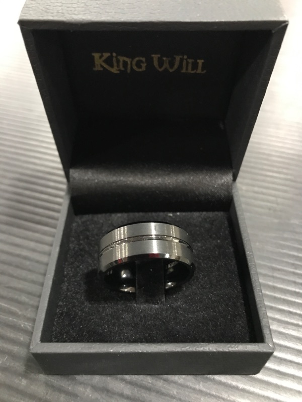 Photo 4 of King Will Classic 8mm Tungsten Carbide Wedding Band Ring for Men Grooved Center Comfort Fit [Black]