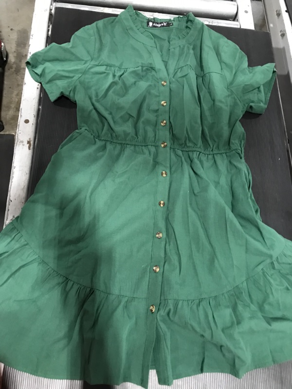 Photo 1 of [Size M] Allegra K- Women's button down short dress [Green]