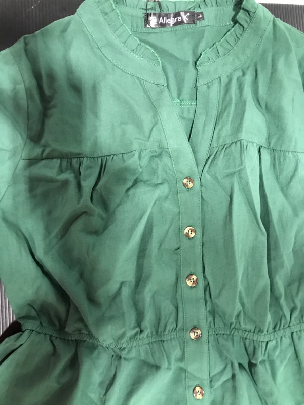 Photo 2 of [Size M] Allegra K- Women's button down short dress [Green]