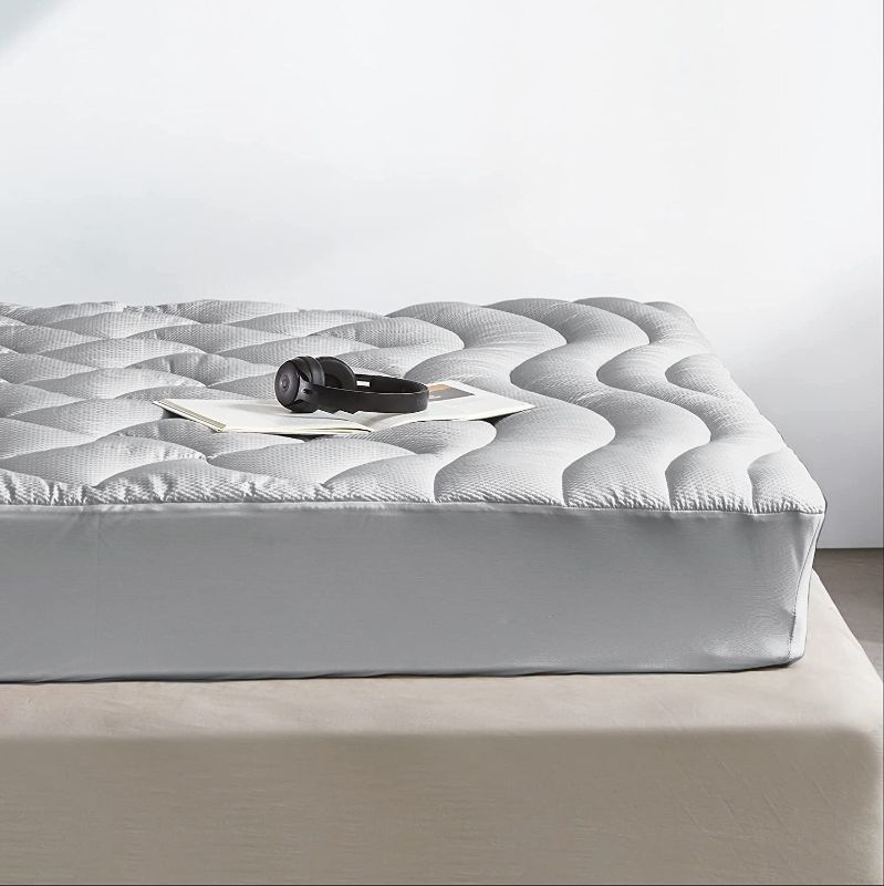 Photo 1 of SLEEP ZONE Colored Cooling Mattress Pad, Quilted Deep Pocket 8"-21", Silver Grey, Twin