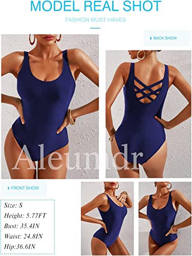 Photo 2 of [Size S] Aleumdr Womens Color Block Print One Piece Swimsuit [Blue]
