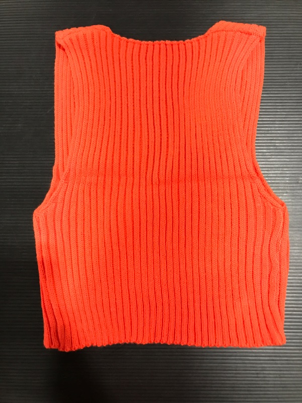 Photo 3 of [Size S] Women's Sleeveless Shirt Ribbed Scoop Neck Basic Crop Tank Top [Orange]