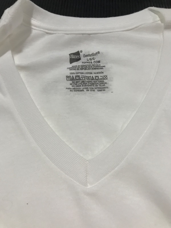 Photo 4 of [Size L] 6 Pack- Hanes Men's Tagless Cotton V-Neck Undershirt – White