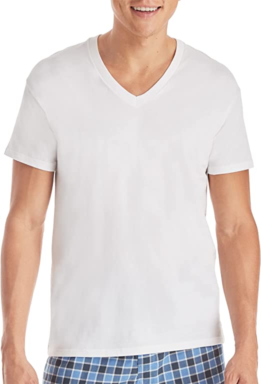 Photo 2 of [Size L] 6 Pack- Hanes Men's Tagless Cotton V-Neck Undershirt – White