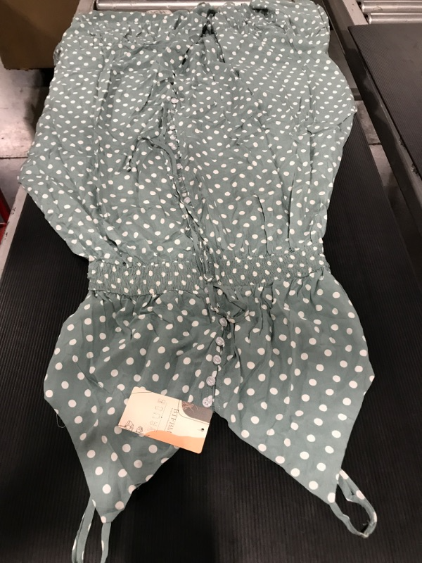 Photo 1 of [Size L] BTFBM Women Summer Spaghetti Strap V Neck Polka Dot Floral Print A-Line Button Down Casual Sleeveless Slit Maxi Dress [Polka Dot Light Green]