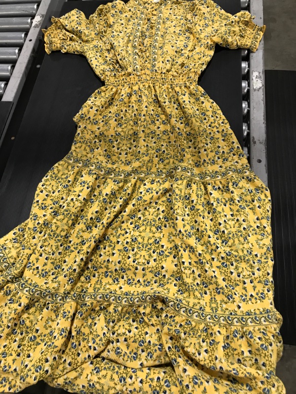 Photo 3 of [Size M] Max Studio Ruffle Collar Print Tiered Maxi Dress -Yellow Lily Fields
