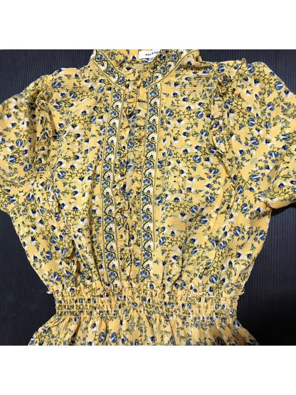 Photo 4 of [Size M] Max Studio Ruffle Collar Print Tiered Maxi Dress -Yellow Lily Fields
