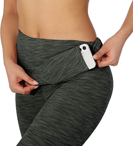 Photo 2 of [Size M] ODODOS Women's Cross Waist Yoga Leggings with Inner Pocket, Sports Gym Workout Running Pants -Inseam 25" /28"- SpaceDye Charcoal