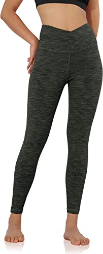 Photo 3 of [Size M] ODODOS Women's Cross Waist Yoga Leggings with Inner Pocket, Sports Gym Workout Running Pants -Inseam 25" /28"- SpaceDye Charcoal