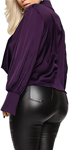Photo 1 of [Size XL] LYANER Women's Satin Collar Neck Drape Ruched Front Long Sleeve Blouse Shirt Top