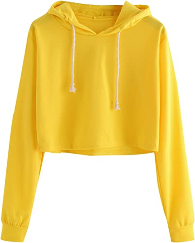 Photo 2 of [Size M] Women's Crop Top drawstring Hoodie [Yellow]