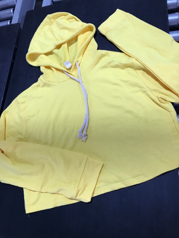 Photo 5 of [Size M] Women's Crop Top drawstring Hoodie [Yellow]