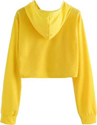 Photo 3 of [Size M] Women's Crop Top drawstring Hoodie [Yellow]