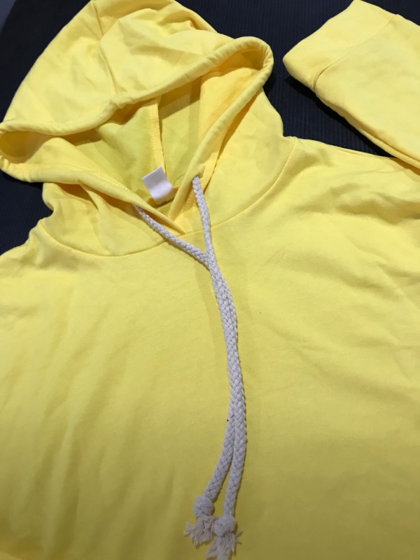 Photo 4 of [Size M] Women's Crop Top drawstring Hoodie [Yellow]