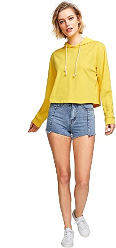 Photo 1 of [Size M] Women's Crop Top drawstring Hoodie [Yellow]