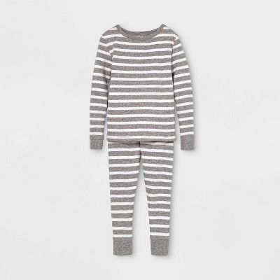 Photo 1 of 2T Toddler Striped 100% Cotton Tight Fit Matching Pajama Set - Gray

