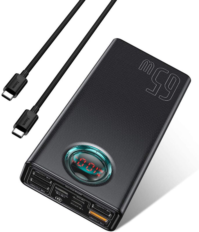 Photo 1 of Portable Laptop Charger, Baseus 30000mAh Power Bank 65W Fast Charging USB C Battery Pack, PD 3.0 7-Port Battery Bank for MacBook, IPad, Dell, HP, Notebook, Samsung, iPhone, Switch and More
