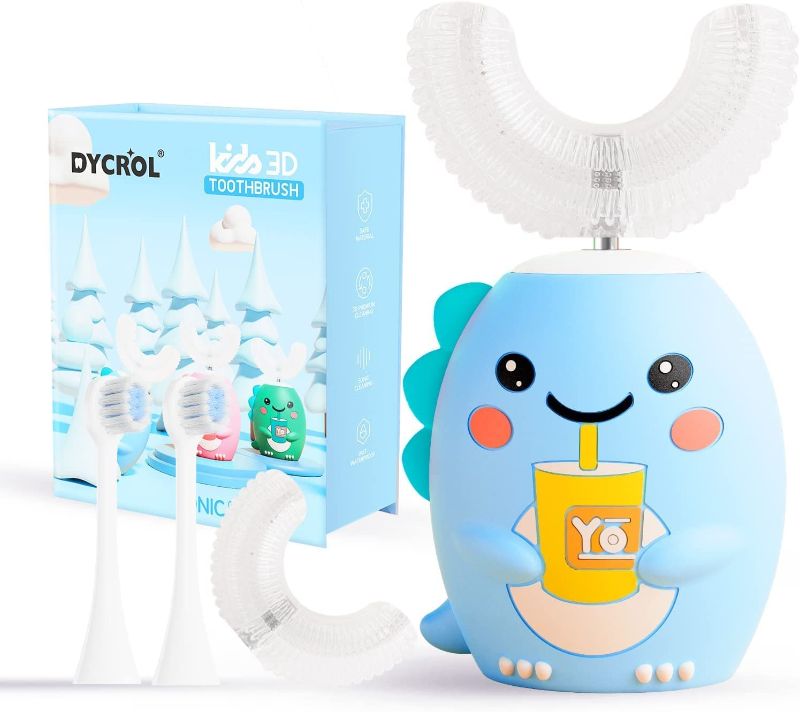 Photo 1 of Kids U Shaped Electric Toothbrush with 4 Brush Heads, Sonic Toothbrush Kids with 5 Modes, Cartoon Dinosaur 360-Degree Cleaning IPX7 Waterproof Design 