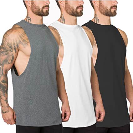 Photo 1 of 3 Pack Men's Muscle Cut Off Gym Workout Stringer Tank Tops (L)