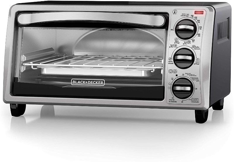 Photo 1 of BLACK+DECKER 4-Slice Convection Oven, Stainless Steel, Curved Interior fits a 9 inch Pizza, TO1313SBD
