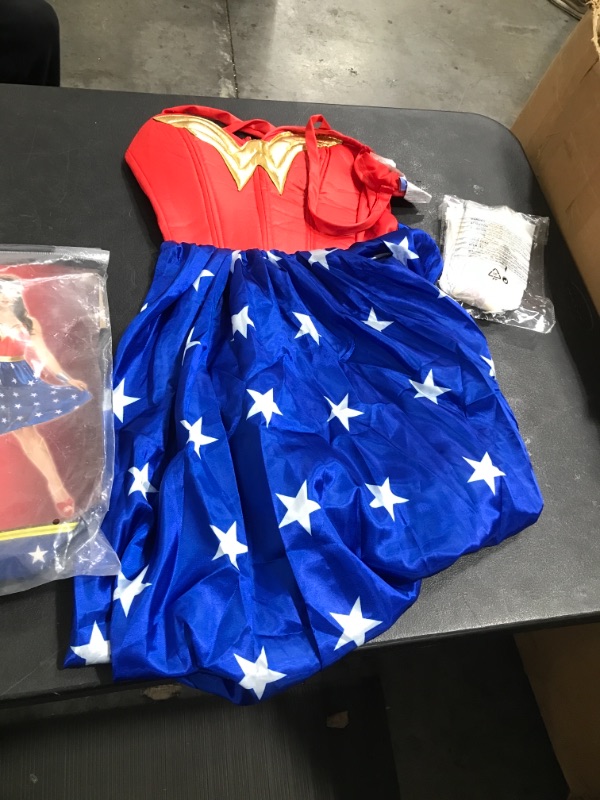 Photo 2 of Adult Deluxe Long Dress Wonder Woman Costume- DAMAGED ZIPPER 
