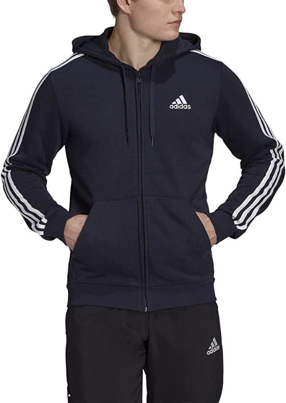 Photo 1 of adidas Men's Essentials French Terry 3-Stripes Full-Zip Hoodie MEDIUM 
