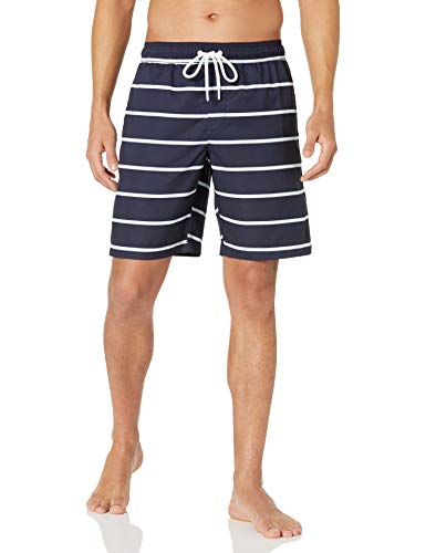 Photo 1 of Amazon Essentials Men's Quick-Dry 9" Swim Trunk, Navy Multi Stripe, Large
