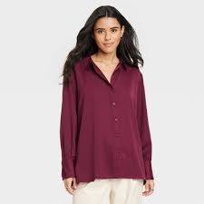 Photo 1 of 2xl Women's Long Sleeve Satin Button-Down Shirt - A New Day™

