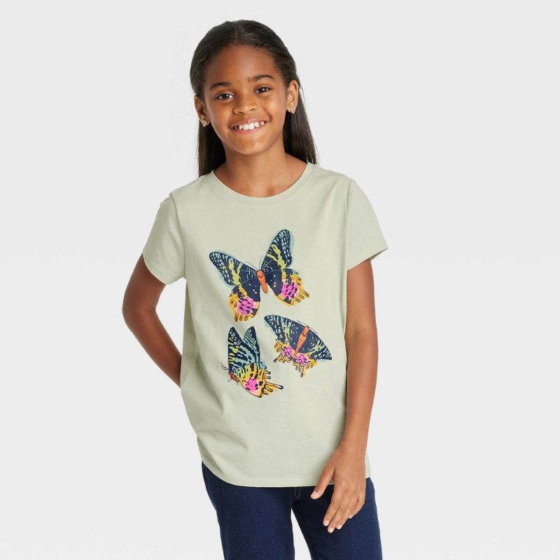 Photo 1 of 2 pack Large 10/12 Girls 'Butterflies' Short Sleeve Graphic T-Shirt - Cat & Jack™

