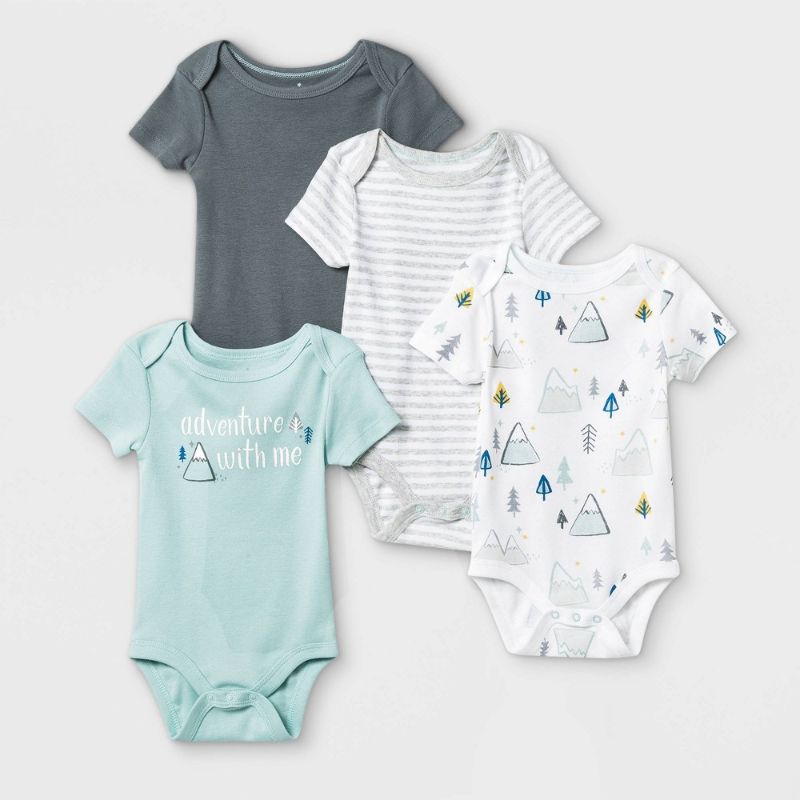 Photo 1 of Baby Boys' 4pk Adventure Short Sleeve Bodysuit - Cloud Island™ White/Aqua/Gray 3-6M
