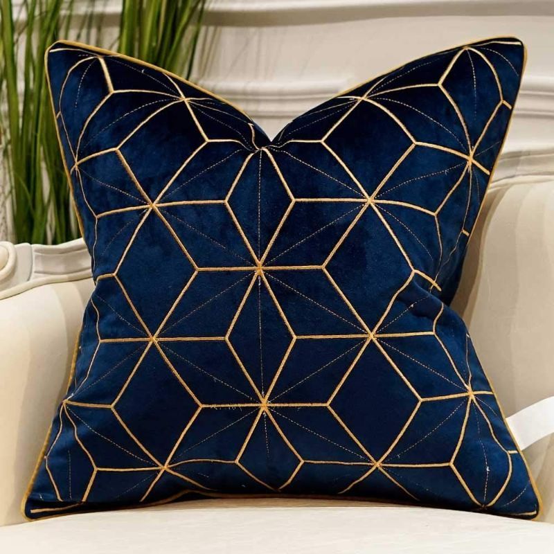 Photo 1 of 18 x 18 Avigers  Inches Navy Blue Gold Plaid Cushion Case Luxury European Throw Pillow Cover Decorative Pillow for Couch Living Room Bedroom Car
